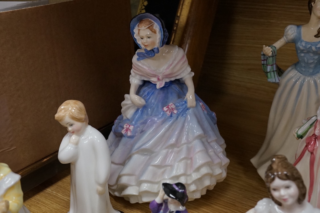A collection of Royal Doulton figurines to include Bedtime, Goody Two Shoes and Milestone